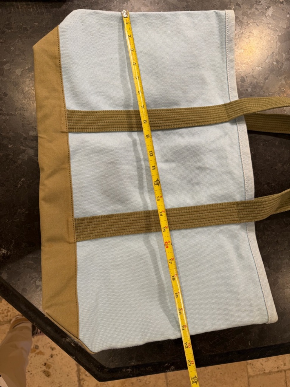 Life Is Good Light Blue Canvas Tote with Olive Straps and Pink Daisy - Picture 7 of 8